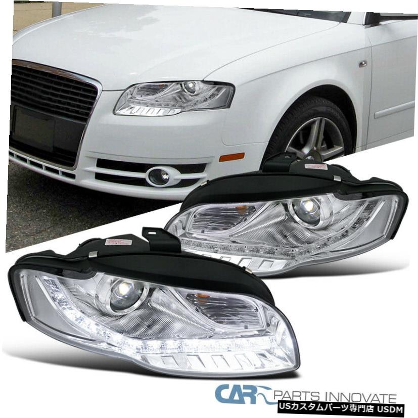 Headlight 06-08アウディA4用クリアLEDストリッププロジェクターヘッドライトヘッドランプ左+右 For 06-08 Audi A4 Clear LED Strip Projector Headlights Headlamps Left+Right 【並行輸入品】