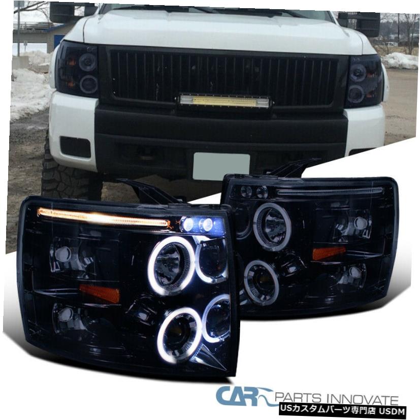 Headlight シェビー07-14シルバラード1500 2500 3500ブラックLEDハロープロジェクターヘッドライト For Chevy 07-14 Silverado 1500 2500 3500 Black LED Halo Projector Headlights 【並行輸入品】