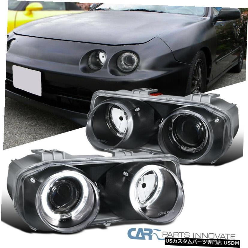 Headlight アキュラ1994-1997インテグラブラックデュアルハロープロジェクターヘッドライト左+右 Acura For 1994-1997 Integra Black Dual Halo Projector Headlights Left+Right 【並行輸入品】