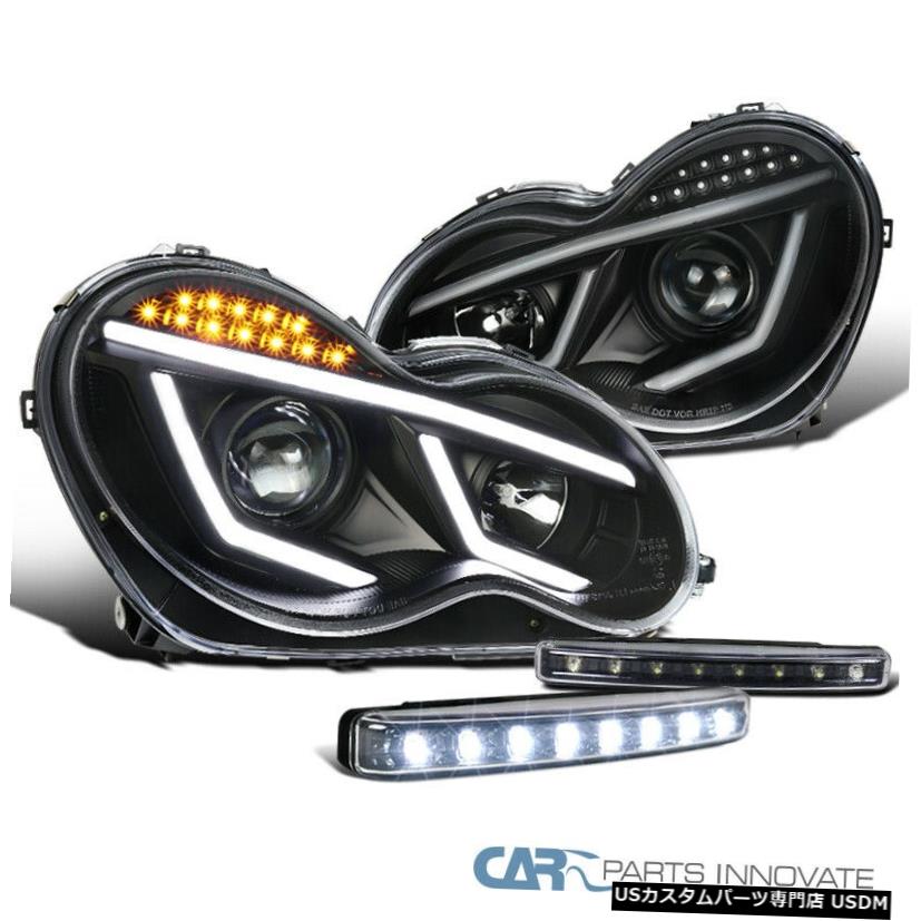 Headlight 01-07ベンツW203 Cクラスブラックプロジェクターヘッドライト+ 8-LEDフォグランプランプ用 For 01-07 Benz W203 C-Class Black Projector Headlights+8-LED Fog Lights Lamps 【並行輸入品】