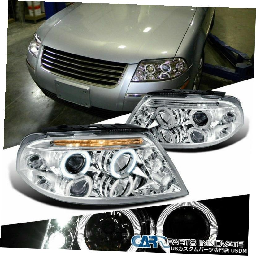 Headlight 01-05 VWパサートB5クロムクリアLEDハロープロジェクターヘッドライト左+右 For 01-05 VW Passat B5 Chrome Clear LED Halo Projector Headlights Left+Right 【並行輸入品】