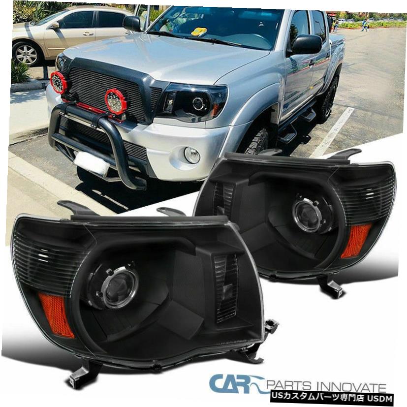 Headlight 05-11トヨタタコマ用ブラックプロジェクターヘッドライトヘッドライトランプ左+右 For 05-11 Toyota Tacoma Black Projector Headlights Head Lights Lamps Left+Right 【並行輸入品】