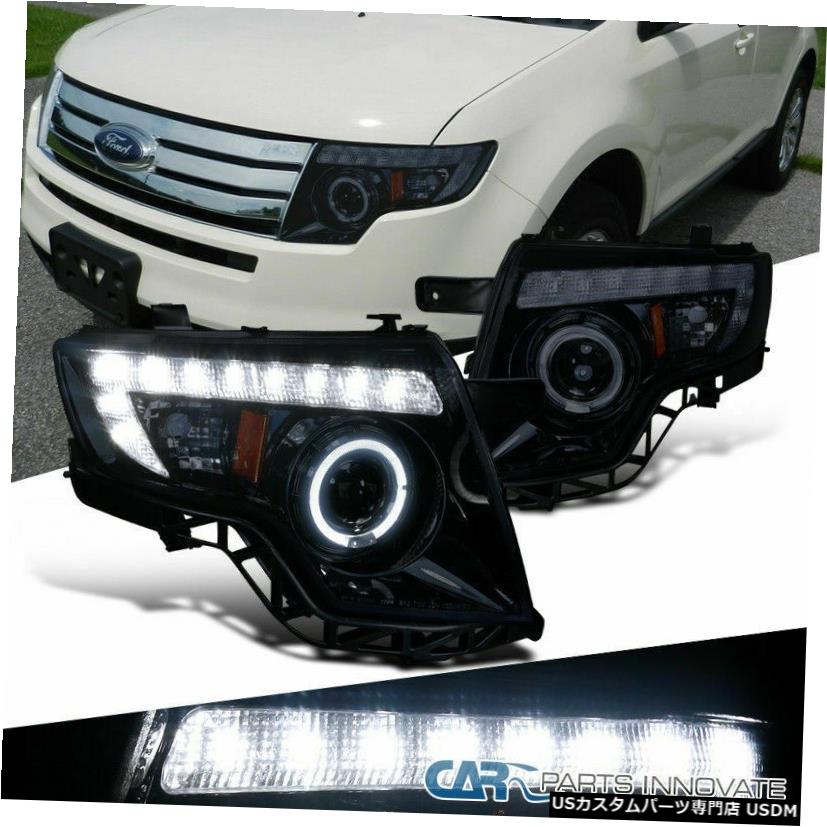 Headlight 光沢のあるブラックフォード07-10エッジ着色ハローLEDプロジェクターヘッドライトヘッドランプペア Glossy Black Ford 07-10 Edge Tinted Halo LED Projector Headlights Headlamps Pair 【並行輸入品】