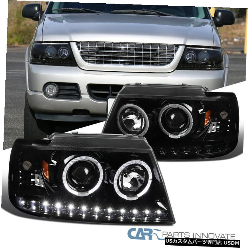 Headlight フォードエクスプローラー02-05パールブラックLEDデュアルハロープロジェクターヘッドライトランプ2PC用 For Ford Explorer 02-05 Pearl Black LED Dual Halo Projector Headlights Lamps 2PC 【並行輸入品】
