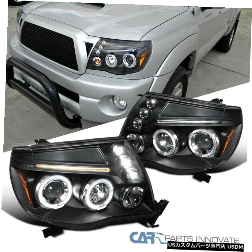 Headlight フィットトヨタ05-11タコマ交換用LEDハロープロジェクターブラックヘッドライトランプ Fit Toyota 05-11 Tacoma Replacement LED Halo Projector Black Headlights Lamps 【並行輸入品】