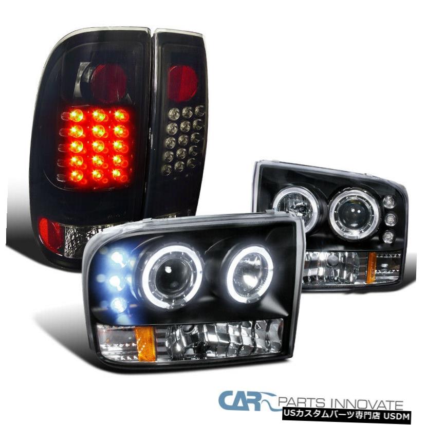 Headlight 99-04 F250 F350 SuperDuty Haloプロジェクターヘッドライト+ LEDスモークテールランプ用 For 99-04 F250 F350 SuperDuty Halo Projector Headlights+LED Smoke Tail Lamps 【並行輸入品】