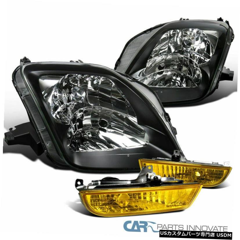 Headlight 1997-2001フィットホンダプレリュード交換用ブラックヘッドライト+イエローフォグランプ+スイッチ 1997-2001 Fit Honda Prelude Replacement Black Headlights+Yellow Fog Lamps+Switch 【並行輸入品】