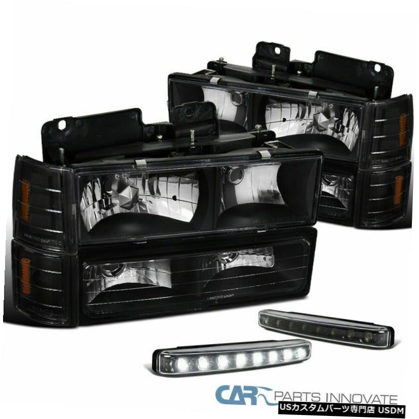 Headlight 94-98 GMC C10 1500ブラックヘッドライト+バンパーコーナーランプ+ 8-LED DRLフォグライト 94-98 GMC C10 1500 Black Headlights+Bumper Corner Lamps+8-LED DRL Fog Lights 【並行輸入品】