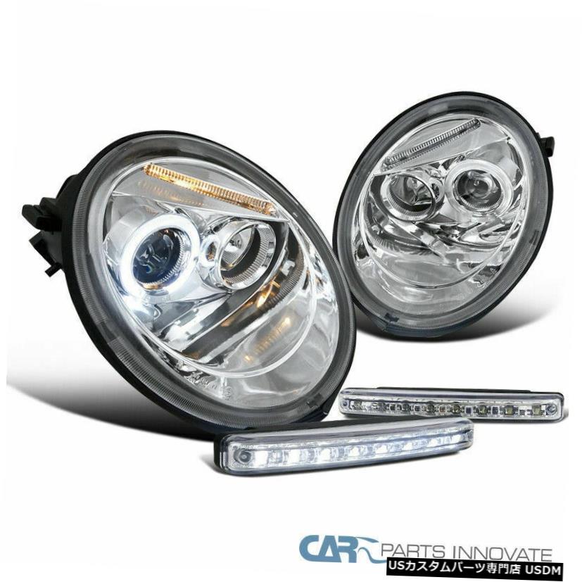 Headlight VW 98-05ビートルクリアHaloプロジェクターヘッドライト+ 8-LEDバンパーフォグランプ用 For VW 98-05 Beetle Clear Halo Projector Headlights+8-LED Bumper Fog Lamps 【並行輸入品】
