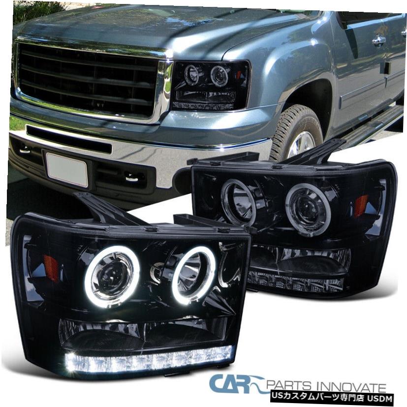Headlight GMC 07-14シエラピックアップ煙SMD LEDハロープロジェクターヘッドライトの光沢のある黒 Glossy Black For GMC 07-14 Sierra Pickup Smoke SMD LED Halo Projector Headlights 【並行輸入品】｜カスタムパーツ WORLD倉庫