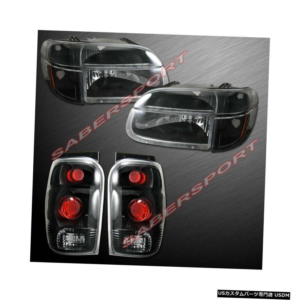 Tail light 1998-2001フォードエクスプローラー用ブラックヘッドライトセット（コーナー+テールライト付き） Set of Black Headlights w/ Corner + Taillights for 1998-2001 Ford Explorer 【並行輸入品】