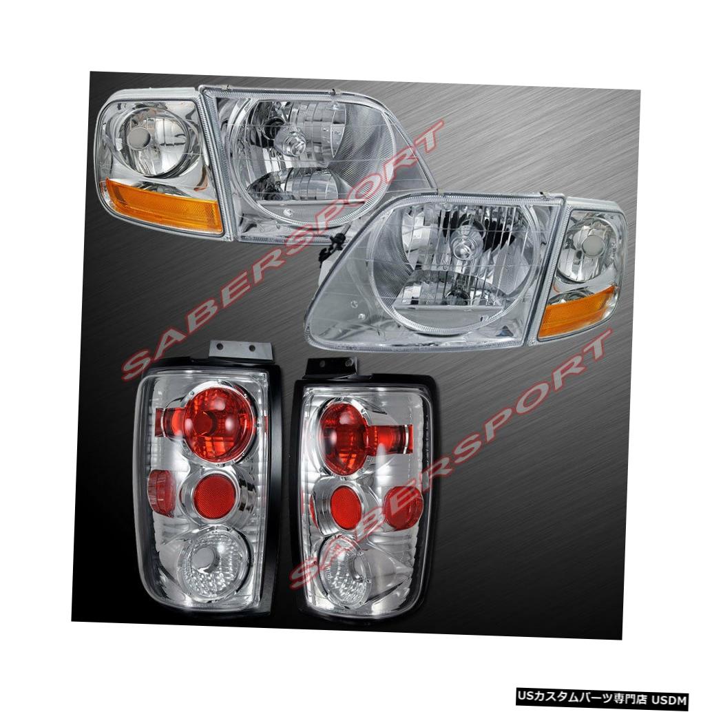 Tail light コーナー付きユーロクリアヘッドライト+ 97-02フォードエクスペディション用テールライトのセット Set of Euro Clear Headlights w/ Corner + Taillights for 97-02 Ford Expedition 【並行輸入品】