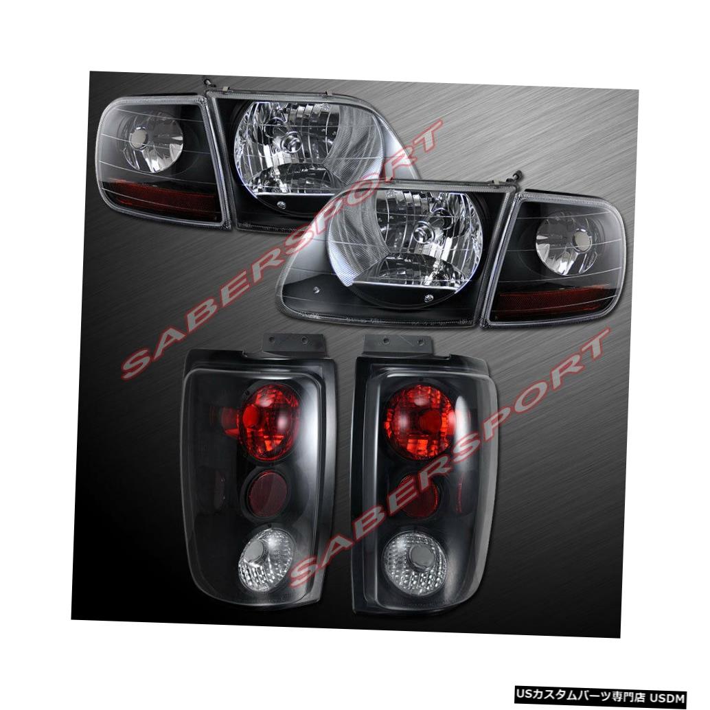 Tail light 97-02フォードエクスペディション用ブラックハウジングヘッドライト/コーナー+スモークテールライト Black Housing Headlights w/ Corner + Smoke Taillights for 97-02 Ford Expedition 【並行輸入品】