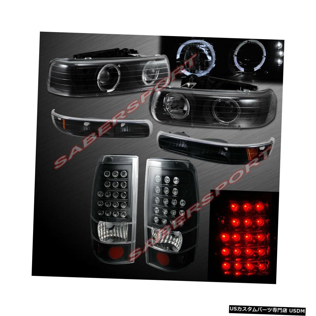 Tail light 99-02シルバラード用ブラックハロプロジェクターヘッドライト+ LEDテールライトのセット Set of Black Halo Projector Headlights + LED Taillights for 99-02 Silverado 【並行輸入品】