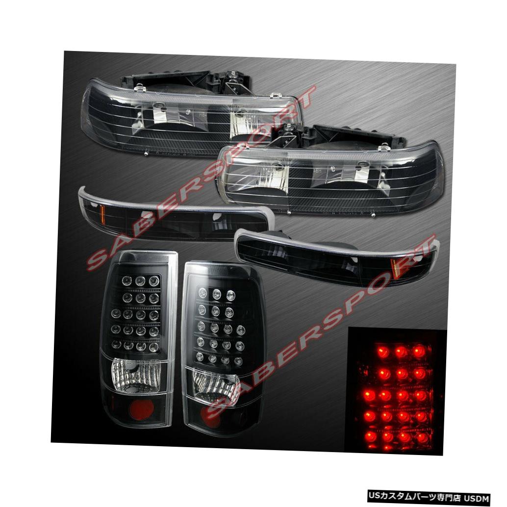 Tail light 1999-2002 Silverado用のパークシグナル+ LEDテールライト付きのブラックヘッドライトのセット Set of Black Headlights w/ Park Signal + LED Taillights for 1999-2002 Silverado 【並行輸入品】