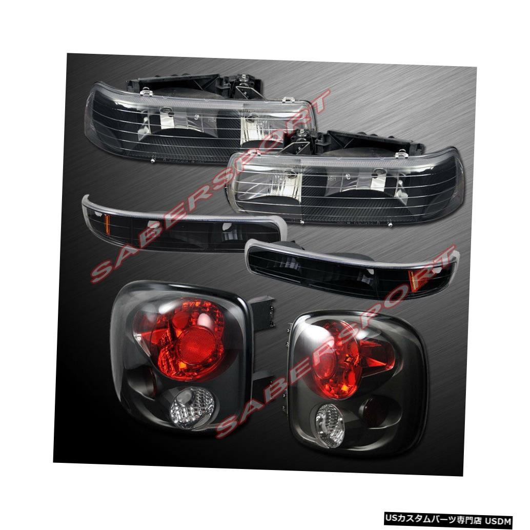 Tail light 99-02シルバラードステップサイド用のパークシグナル+テールライト付きのブラックヘッドライトのセット Set of Black Headlights w/ Park Signal + Taillights for 99-02 Silverado Stepside 【並行輸入品】