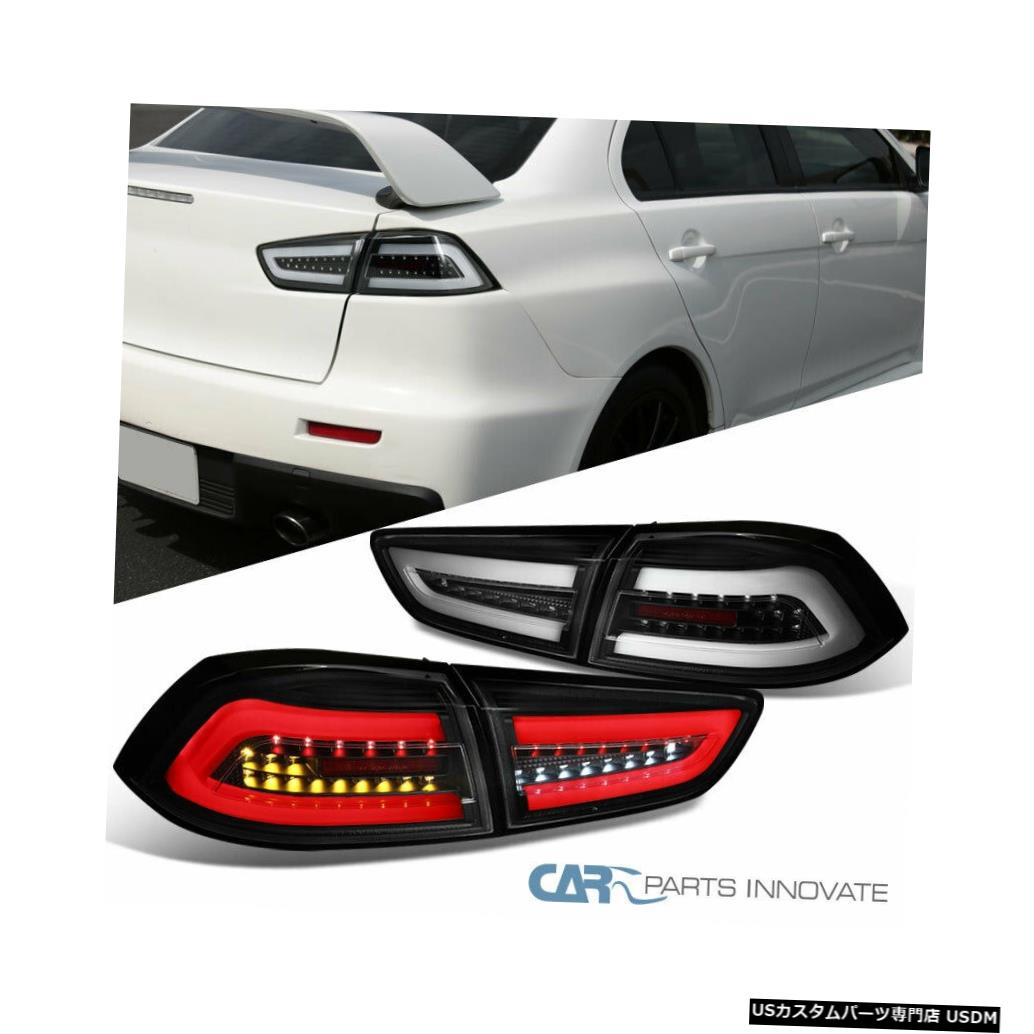 Tail light フィット三菱08-17ランサー08-15 EVO XブラックLEDテールライトブレーキランプペア Fit Mitsubishi 08-17 Lancer 08-15 EVO X Black LED Tail Lights Brake Lamps Pair 【並行輸入品】