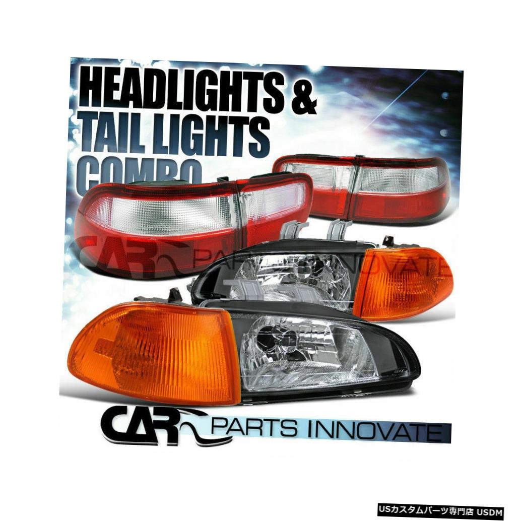 Tail light フィット92-95ホンダシビック4Drブラッククリスタルヘッドライト+アンバーコーナーランプ+テールライト Fit 92-95 Honda Civic 4Dr Black Crystal Headlights+Amber Corner Lamp+Tail Light 【並行輸入品】
