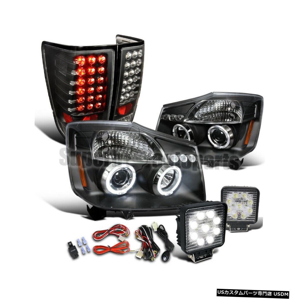 Tail light 2004-2015タイタンハロープロジェクターヘッドライトブラック+ LEDテールライト+ワークランプ For 2004-2015 Titan Halo Projector Headlights Black+LED Tail Lights+Work Lamps 【並行輸入品】