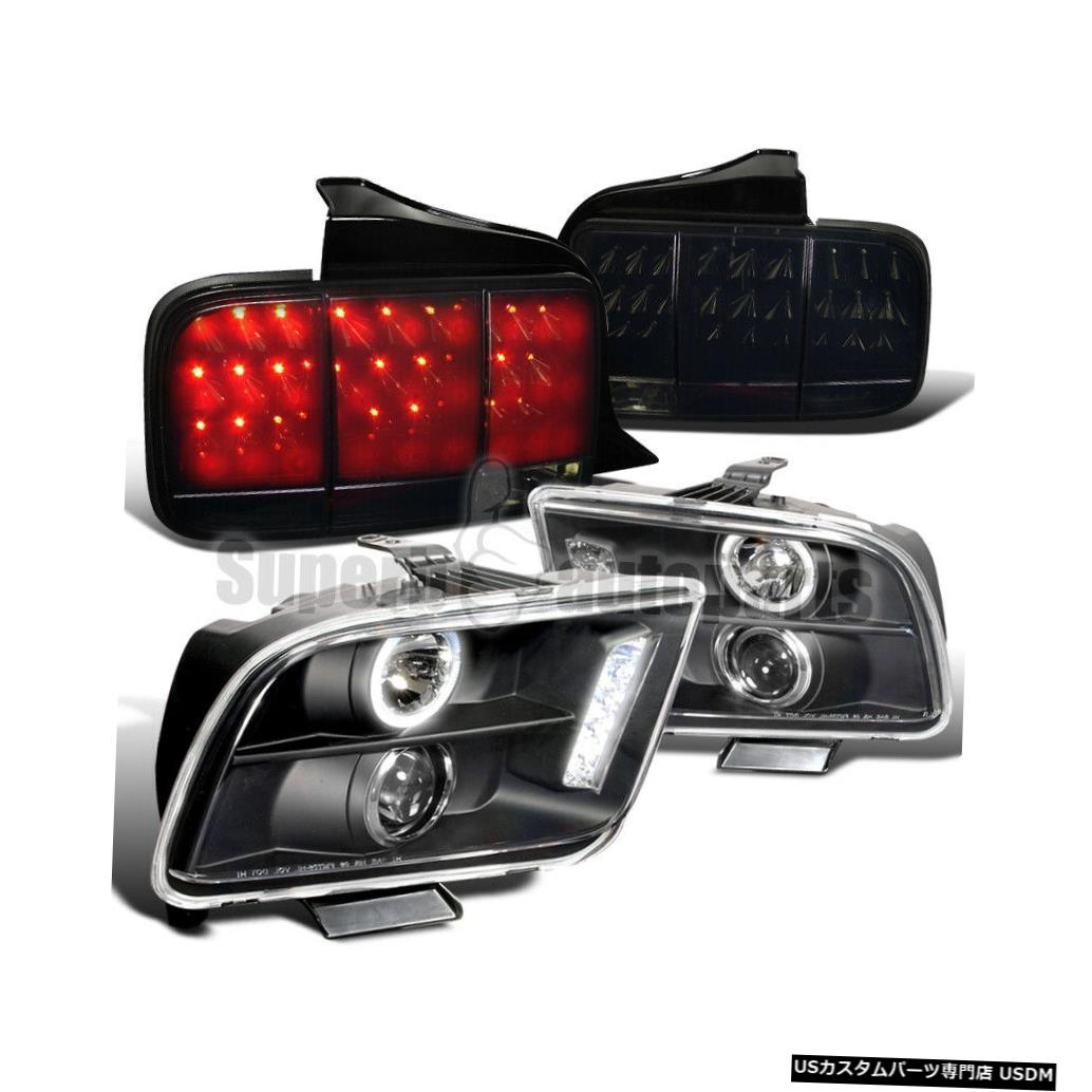 Tail light 2005-2009マスタングハローヘッドライト+シーケンシャルLEDテールライト光沢のあるブラック For 2005-2009 Mustang Halo Headlights+Sequential LED Tail Lights Glossy Black 【並行輸入品】