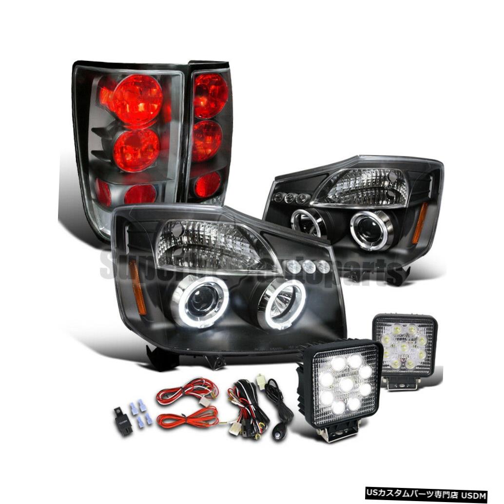 Tail light 2004-2015タイタンハロープロジェクターヘッドライトブラック+テールライト+ LEDワークランプ For 2004-2015 Titan Halo Projector Headlights Black+Tail Lights+LED Work Lamps 【並行輸入品】
