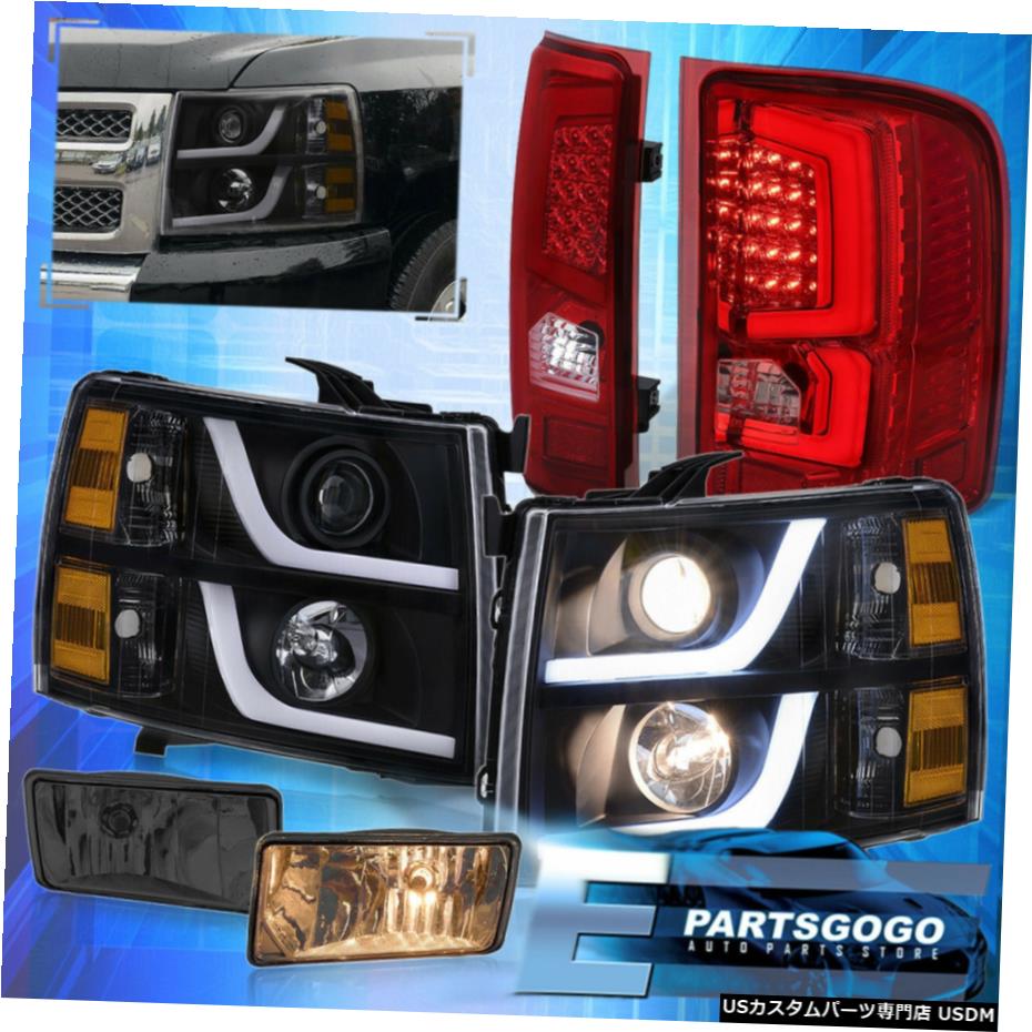 7月13日のためにシルバラードブラックアンバーDRLヘッドライト赤色LEDテールライトは霧の煙 For 07-13 Silverado Black Amber Drl Headlights Led Red Tail Lights Smoke Fogs 【並行輸入品】