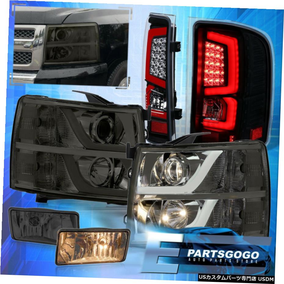7月13日シルバラードリフレクターヘッドライトレッドLED BLKテールライトスモーク+フォグスモーク For 07-13 Silverado Reflector Smoke Headlight Red LED Blk Tail Lights +Smoke Fog 【並行輸入品】