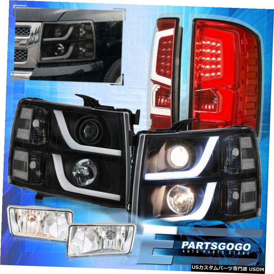 7月13日シボレーシルバラードブラックDRLヘッドライト赤白色LEDテールライト+霧のために For 07-13 Chevy Silverado Black Drl Headlights Red White Led Tail Lights + Fogs 【並行輸入品】