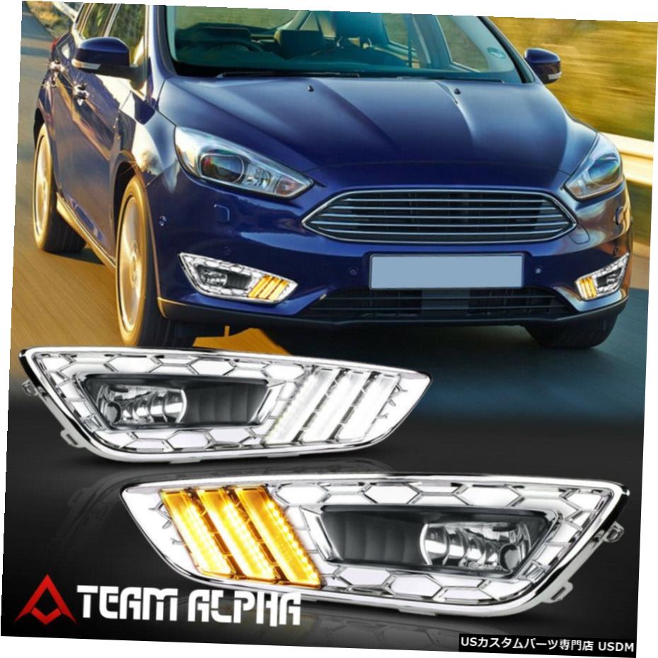 フィット2015-2018フォードフォーカス[クリア] LED駆動DRLフォグライトW /クロムベゼル+ハーネス Fits 2015-2018 Ford Focus[Clear]LED Driving DRL Fog Light w/Chrome Bezel+Harness 【並行輸入品】