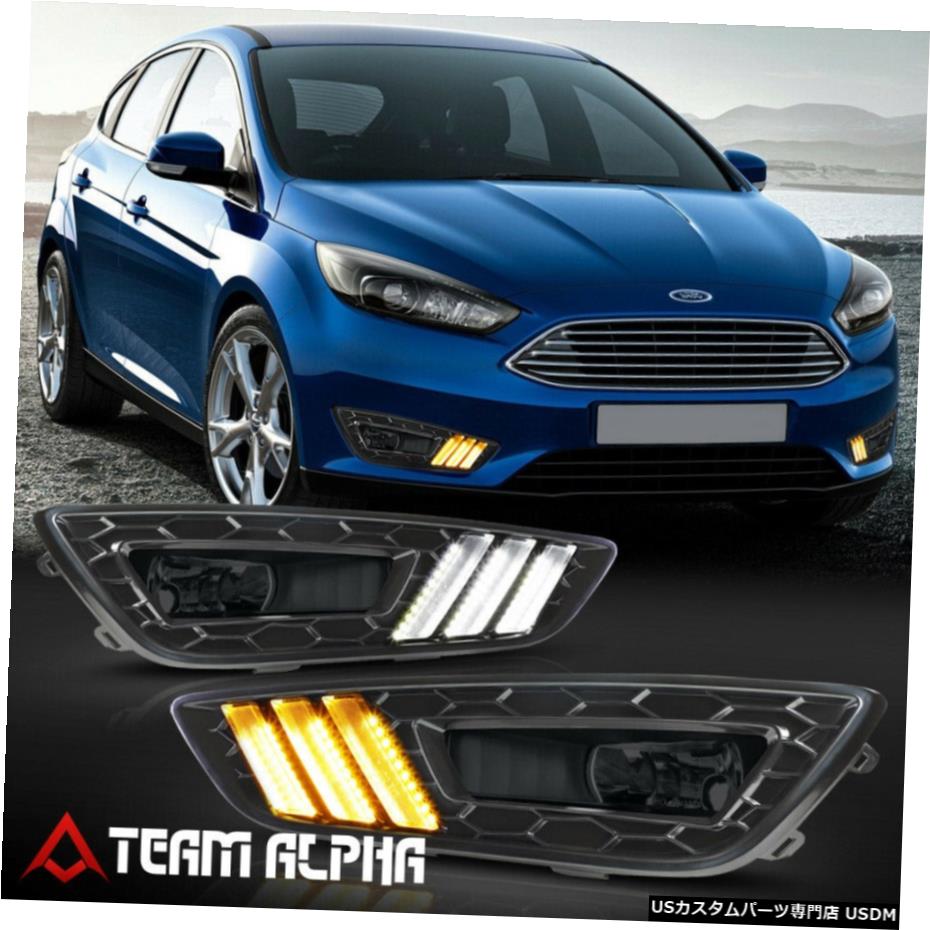 フィット2015-2018フォードフォーカス[スモーク] LED駆動DRLフォグライト/ブラックベゼル+ハーネスW Fits 2015-2018 Ford Focus[Smoke]LED Driving DRL Fog Light w/Black Bezel+Harness 【並行輸入品】