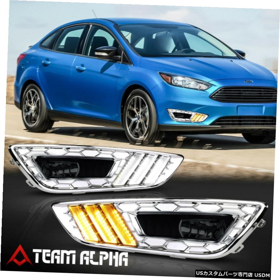 フィット2015-2018フォードフォーカス[スモーク] LED駆動DRLフォグライト/ Wクロムベゼル+ハーネス Fits 2015-2018 Ford Focus[Smoke]LED Driving DRL Fog Light w/Chrome Bezel+Harness 【並行輸入品】