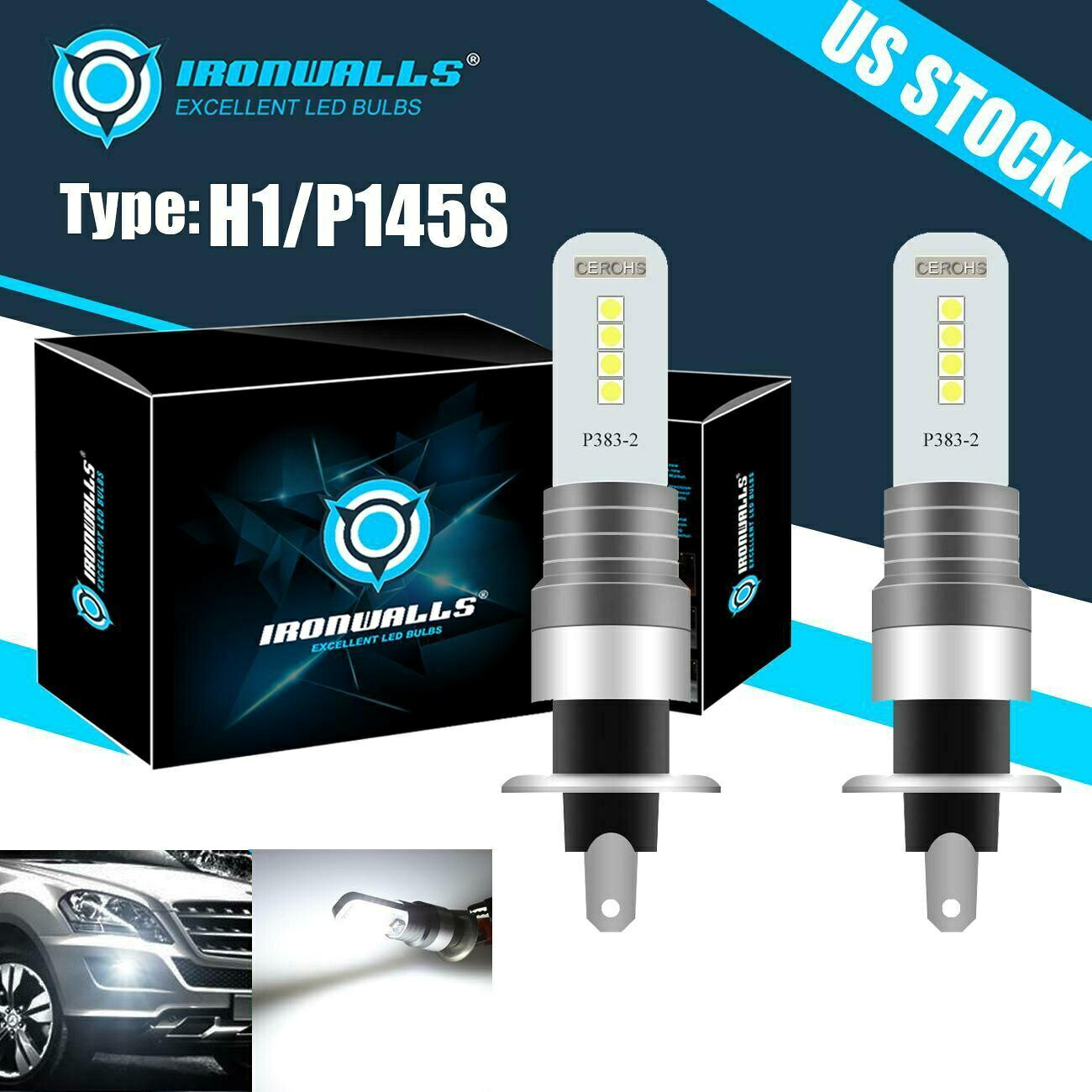 IRONAWLLS 2倍H1 LED電球超明るいフォグライトカードライビングランプDRL 6000Kホワイト IRONAWLLS 2x H1 LED Bulb Super Bright Fog Light Car Driving Lamp DRL 6000K White 【並行輸入品】