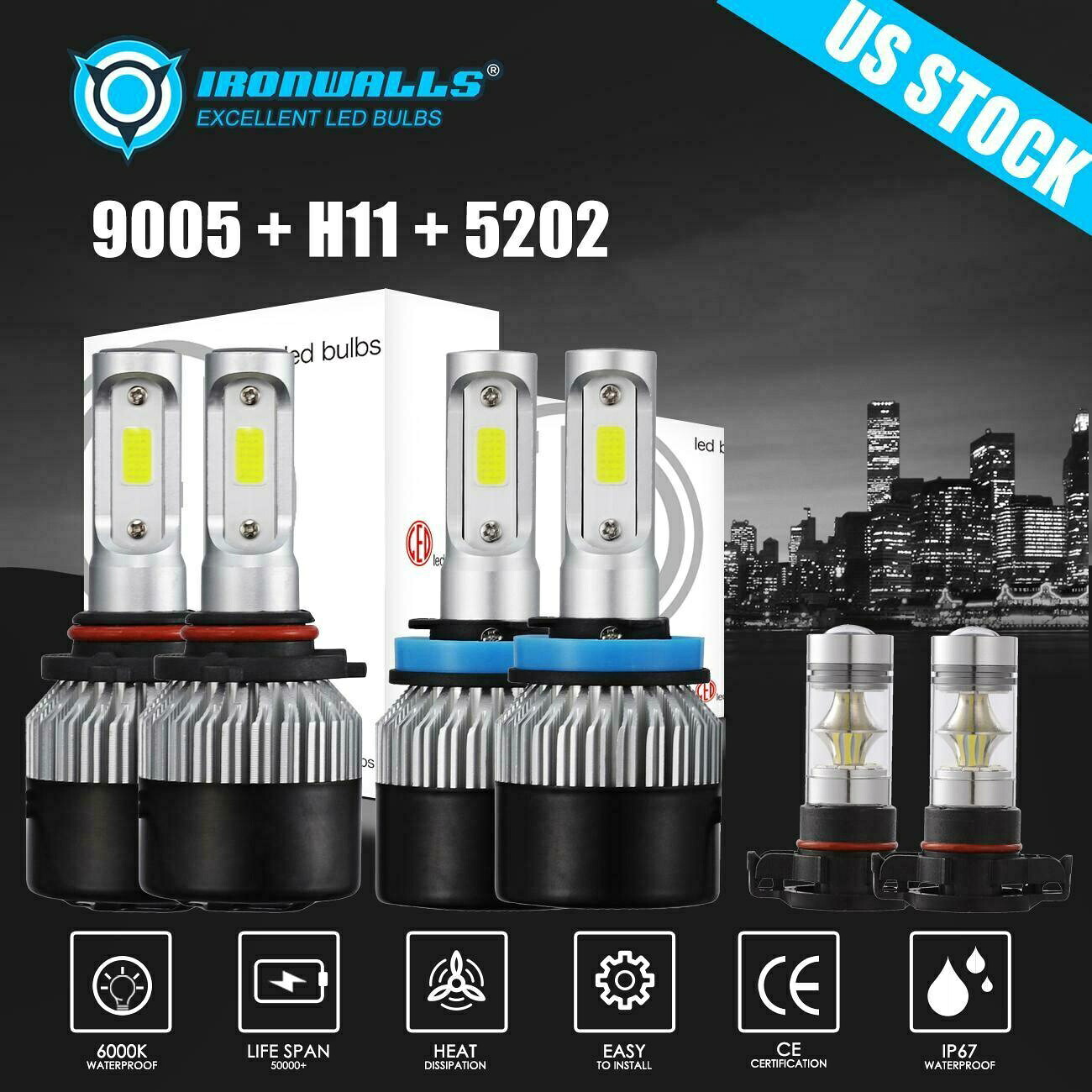シボレーサバーバンタホ2007-2014のための6倍9005 H11 5202 LEDヘッドライトフォグランプ 6x 9005 H11 5202 LED Headlight Fog Light for Chevrolet Suburban Tahoe 2007-2014 【並行輸入品】