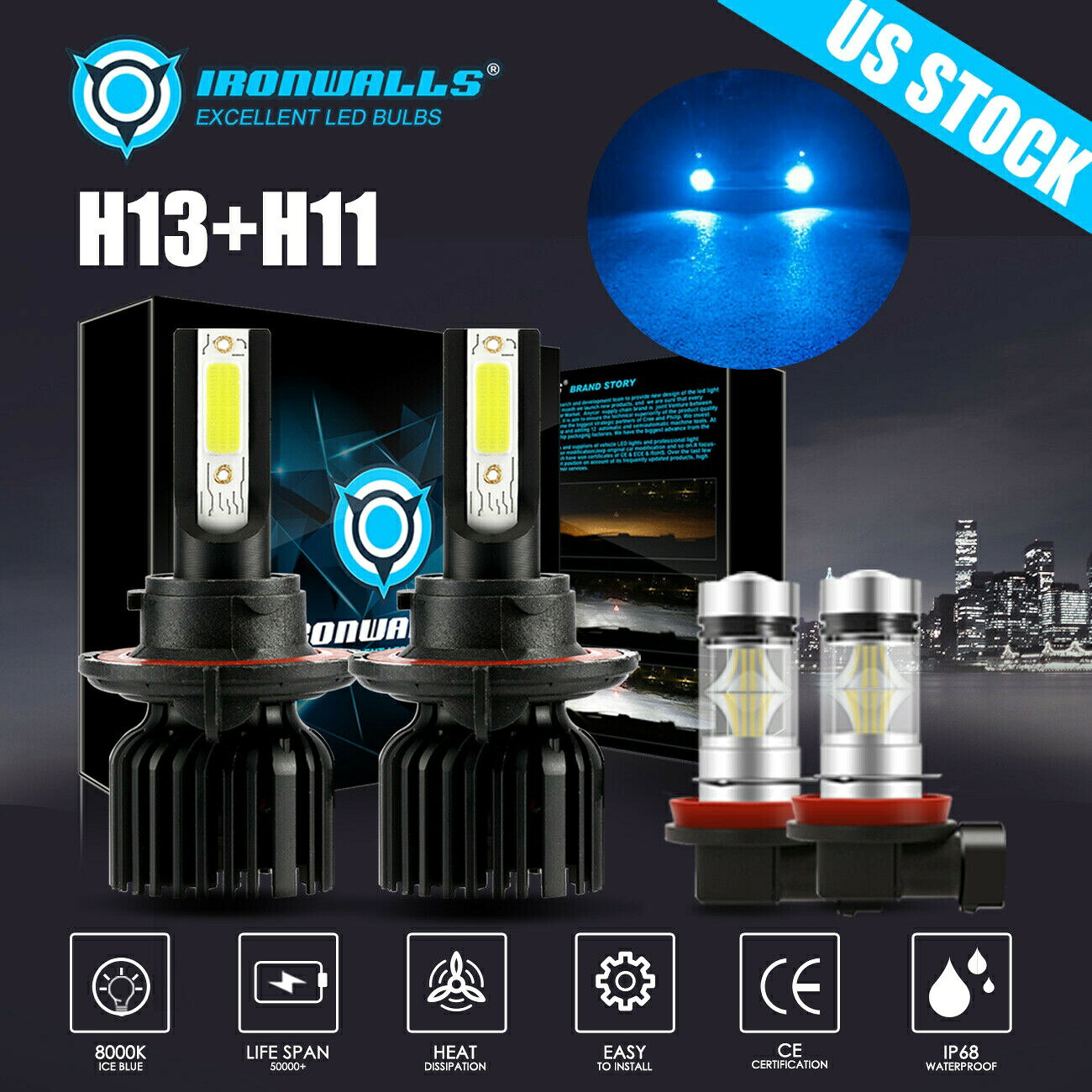8000K LEDヘッドライトキットH13ハイロービーム+ H11フォグランプ用起亜魂2014年から2020年 8000K LED Headlight Kit H13 High Low Beam + H11 Fog Light For Kia Soul 2014-2020 【並行輸入品】