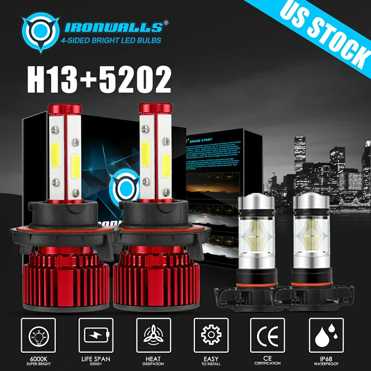 フォードのために2008 2009 2010-2012- 4面6000K H13 5202 LEDヘッドライト球根をエスケープ For Ford Escape 2008 2009 2010-2012- 4 Sides 6000K H13 5202 LED Headlights Bulbs 【並行輸入品】