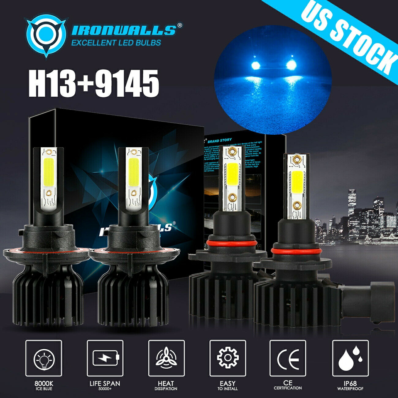 コンボH13 9145 8000KアイスブルーLEDヘッドライト電球高低ビームフォグランプキット Combo H13 9145 8000K Ice Blue LED Headlight Bulbs High Low Beam Fog Lights Kit 【並行輸入品】