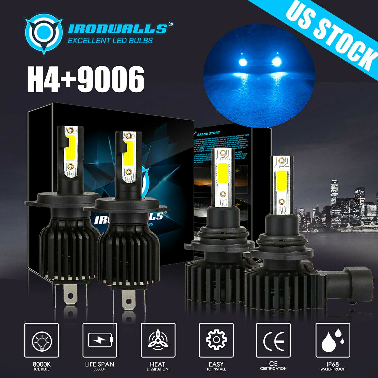 ポンティアックバイブ2003-08 LED H4ヘッドライト球根のHi / Loのビーム9006フォグランプ8000Kの場合 For Pontiac Vibe 2003-08 LED H4 Headlight Bulbs Hi/Lo Beam 9006 Fog Lights 8000K 【並行輸入品】