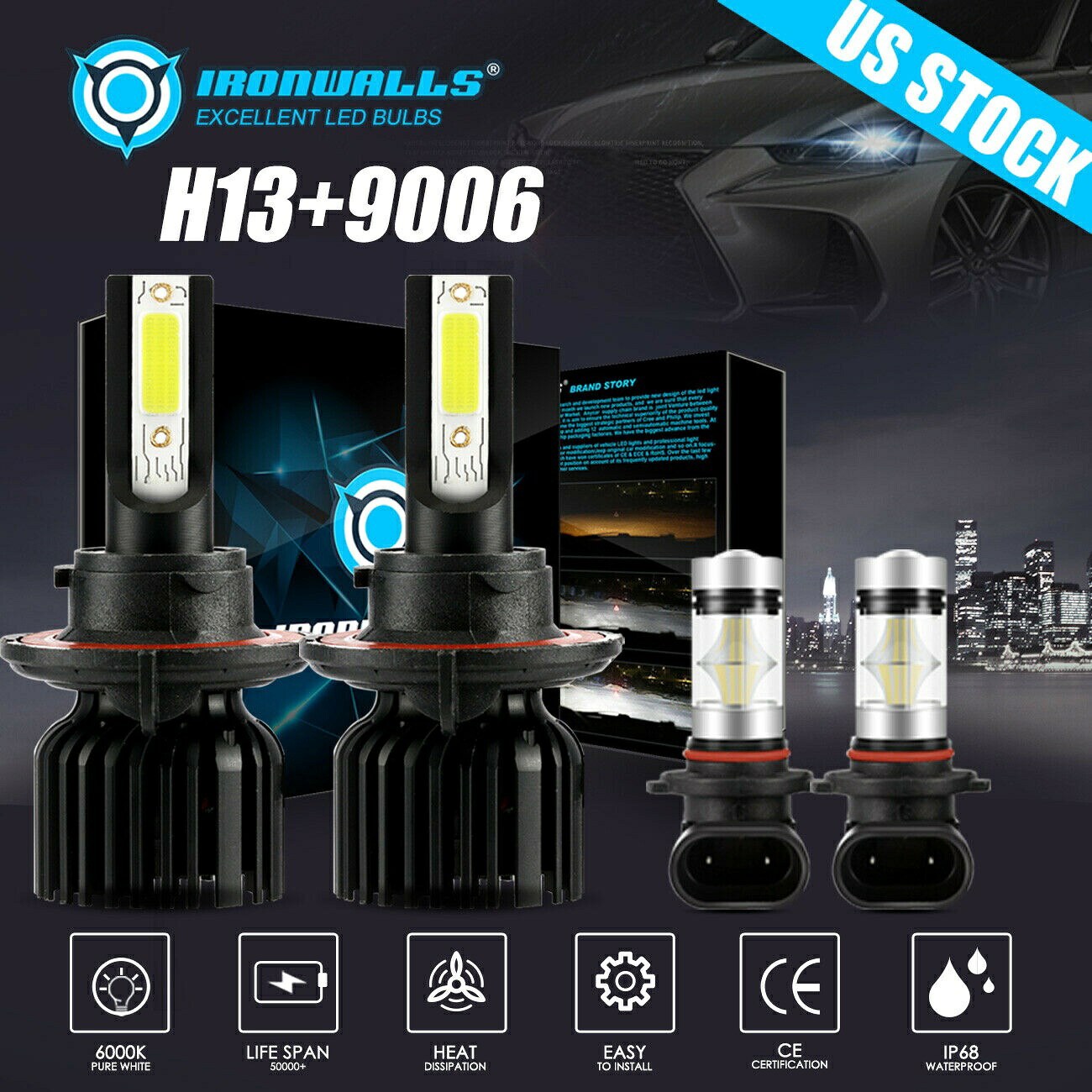 マーキュリーグランド侯爵2006-2011用4倍速コンボLEDヘッドライトフォグ電球6000K 4x Combo LED Headlight Fog Light Bulbs 6000K For Mercury Grand Marquis 2006-2011 【並行輸入品】