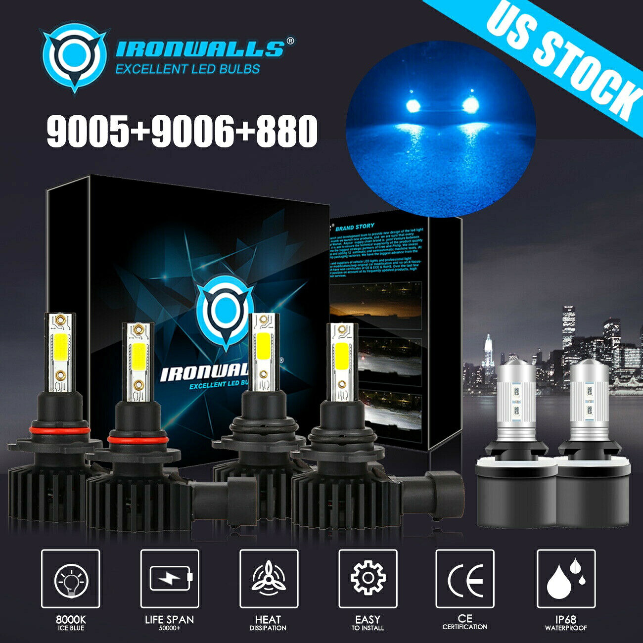 1999-2002 GMCシエラ1500 2500 8000K 9005 9006 LEDヘッドライト+ 880フォグランプ用 For 1999-2002 GMC Sierra 1500 2500 8000K 9005 9006 LED Headlight+880 Fog Lights 【並行輸入品】