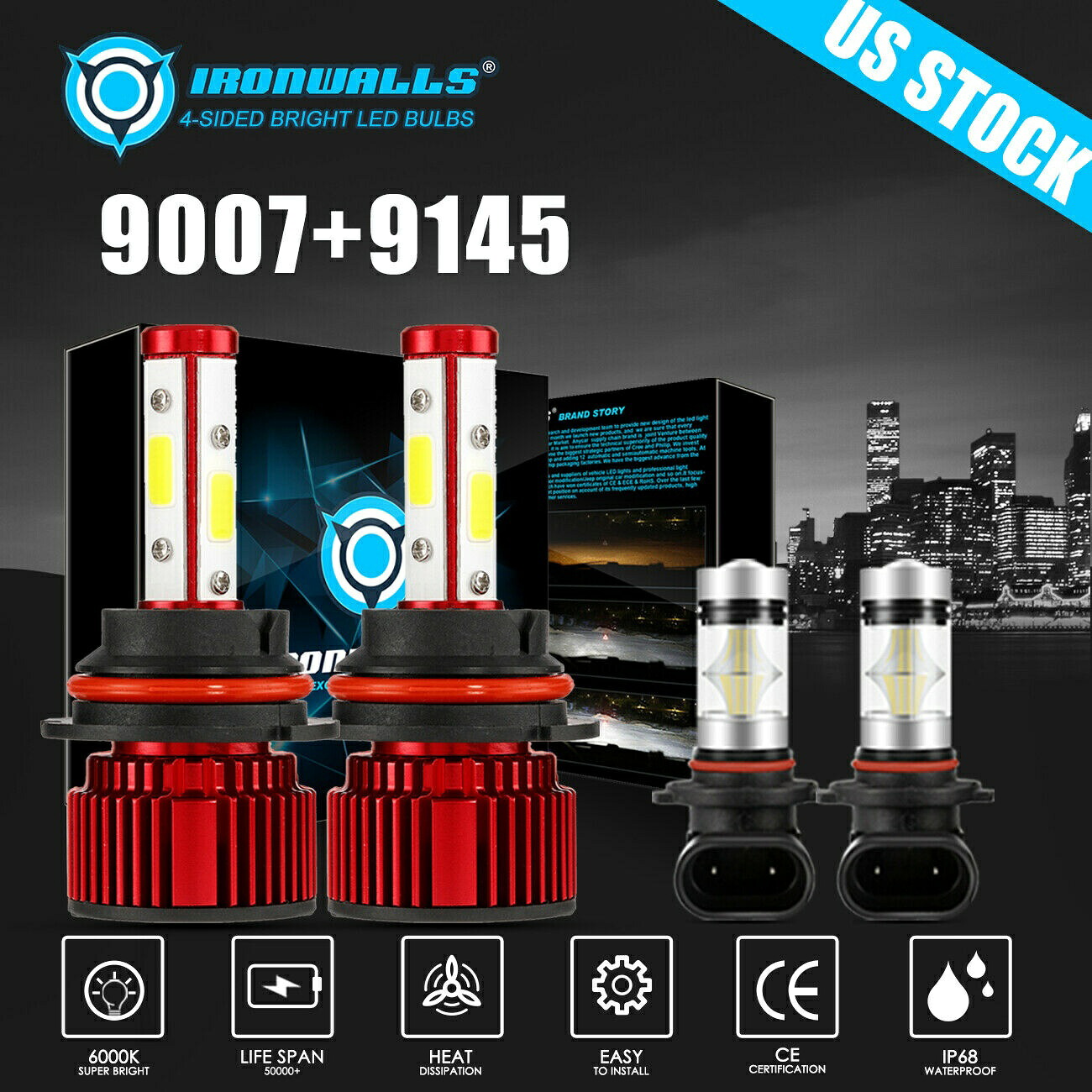 グランドキャラバン2001-2005 2006 2007 4面LEDヘッドライト球根9007 9145 4PCSのために For Grand Caravan 2001-2005 2006 2007 4 Sides LED Headlight Bulbs 9007 9145 4PCS 【並行輸入品】
