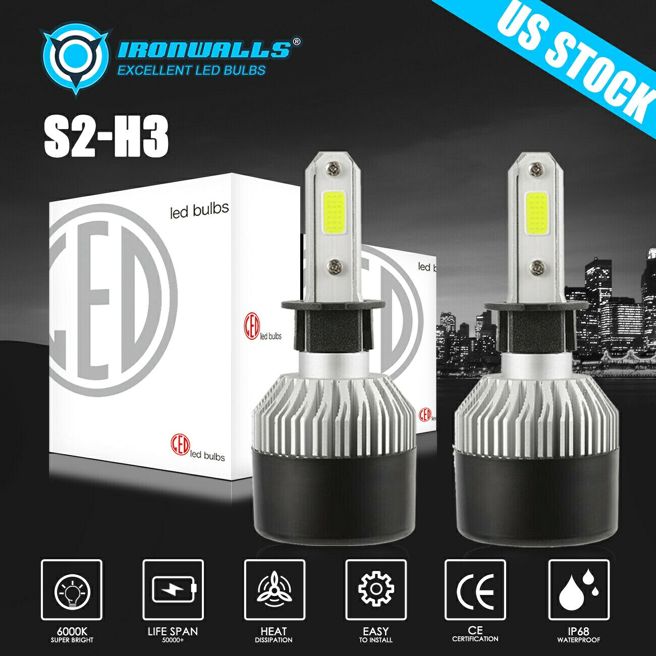ペアH3 PK22S 1800WフォグライトLEDヘッドライトの変換キット電球6000Kホワイトランプ Pair H3 PK22S 1800W Fog Light LED Headlight Conversion Kit Bulb 6000K White Lamp 【並行輸入品】