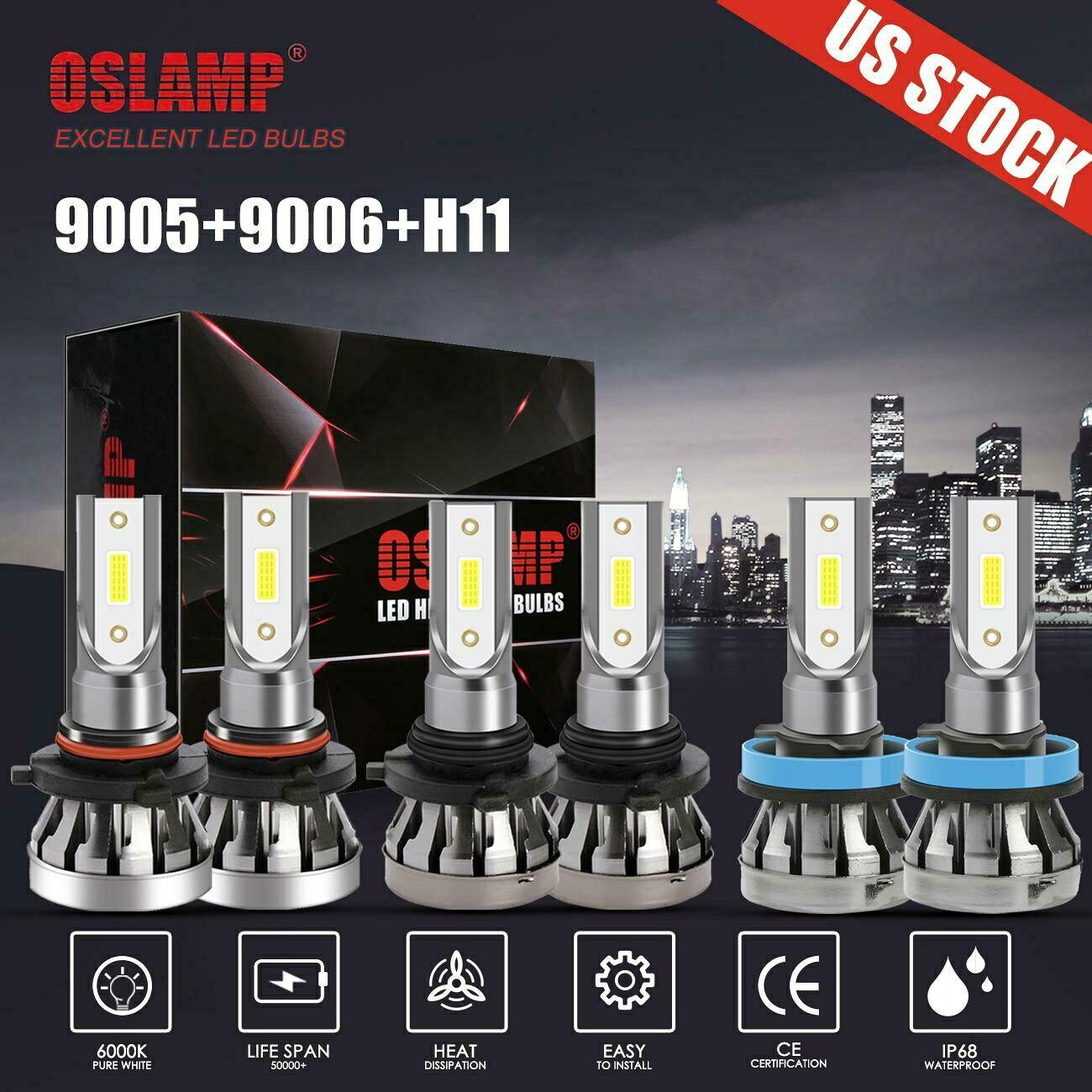 9005 9006 H11コンボCOB LEDヘッドライトフォグ電球6000Kホワイト高低ビーム 9005 9006 H11 Combo COB LED Headlight Fog Light Bulbs 6000K White High Low Beam 【並行輸入品】