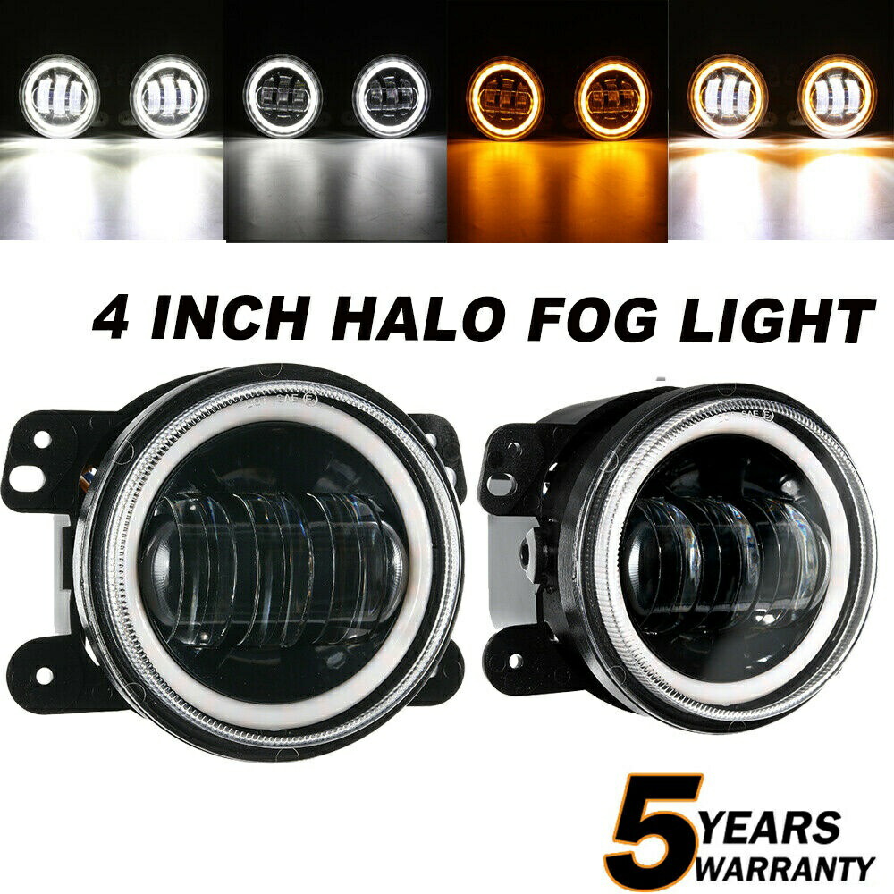 4インチ60W LEDラウンドフォグランプフィットジープラングラーJK 7月17日DRLホワイトアンバー 4 Inch 60W LED Round Fog Lights Fit Jeep Wrangler JK 07-17 DRL White Amber 【並行輸入品】