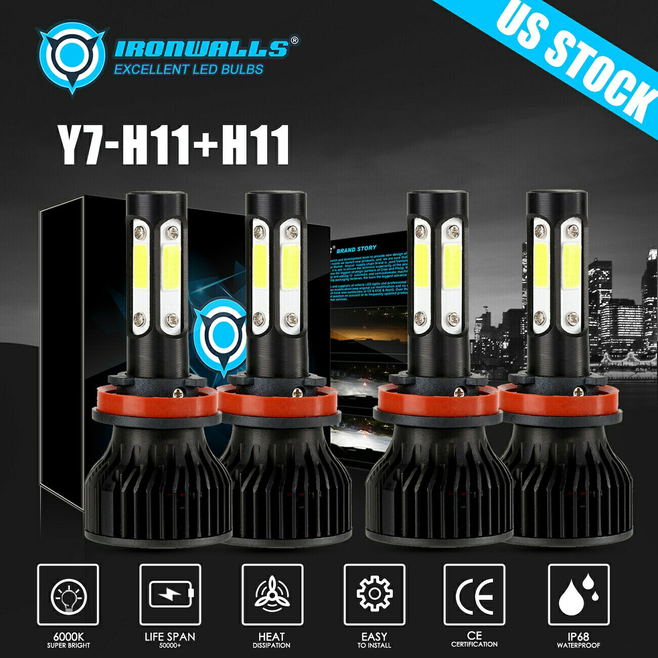 4-側面H11 H9コンボLEDヘッドライトキット高低ビーム電球6000Kホワイトブライト 4-sides H11 H9 Combo LED Headlight Kit High Low Beam Bulbs 6000K White Bright 【並行輸入品】