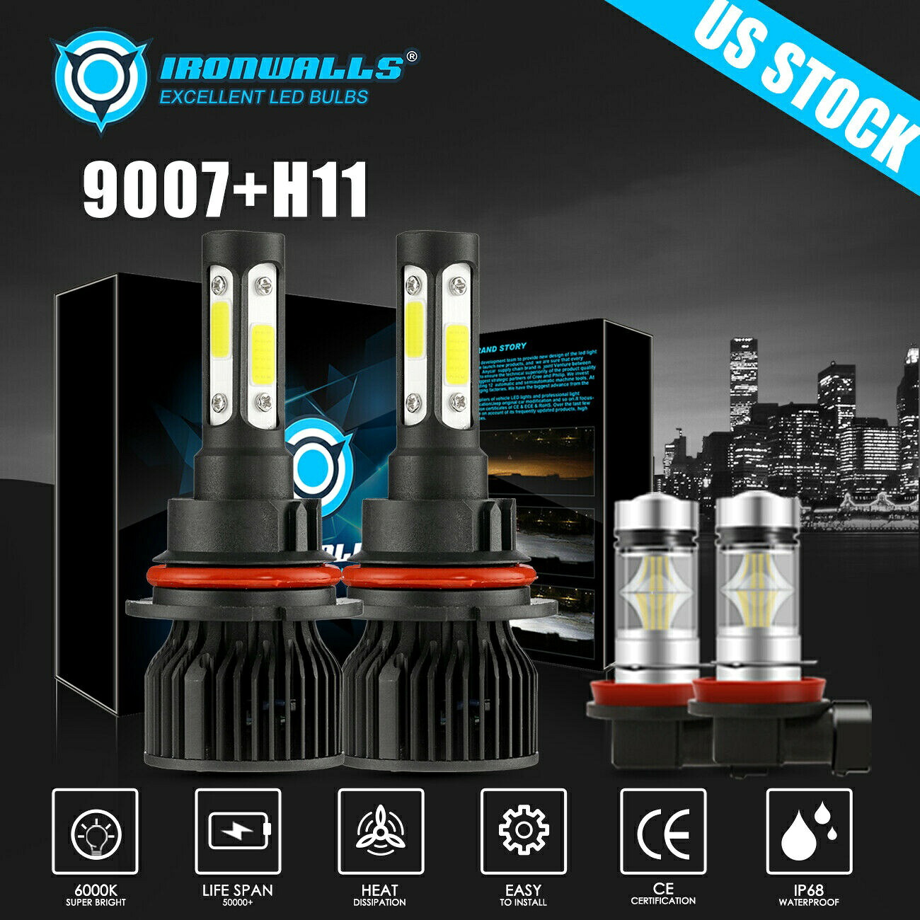 日産パスファインダー2005-2012について4面9007のLEDヘッドライト電球+ H11フォグランプ 4 Sides 9007 LED Headlights Bulbs+H11 Fog Lights For Nissan Pathfinder 2005-2012 【並行輸入品】