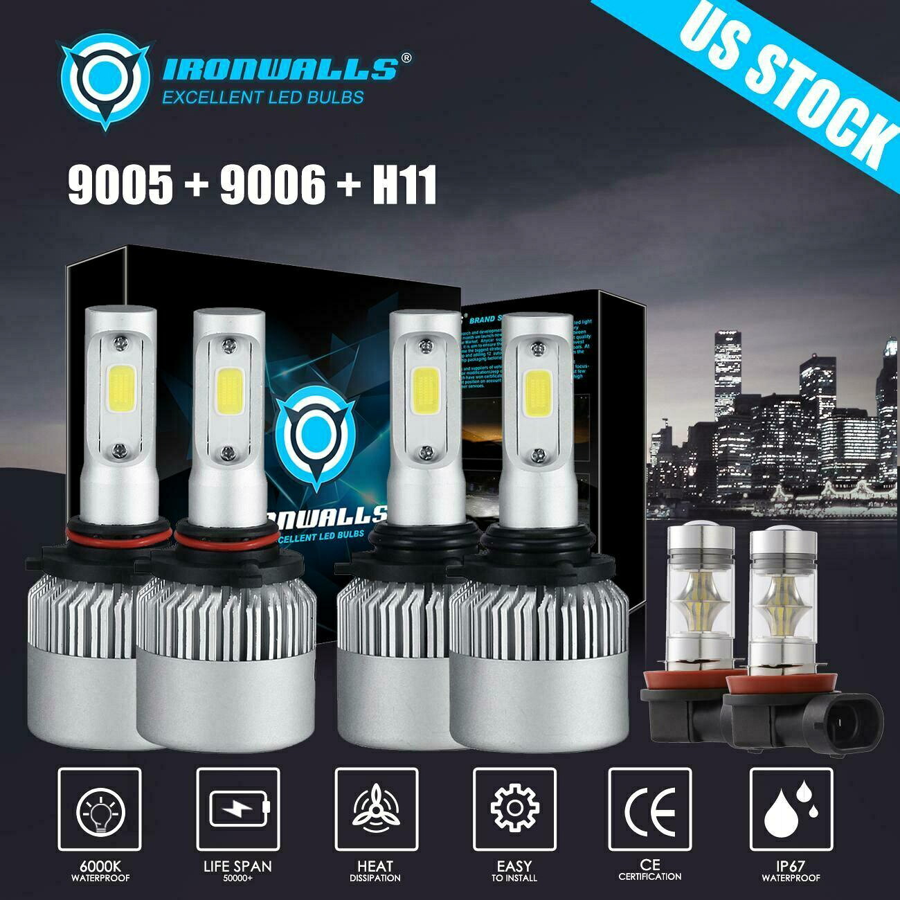 コンボ9005 + 9006 + H11 LEDヘッドライトのHi / Loのビームバルブ6000Kフォグライト4000W 600000LM Combo 9005+9006+H11 LED Headlight Hi/Lo Beam Bulb 6000K Fog Light 4000W 600000LM 【並行輸入品】