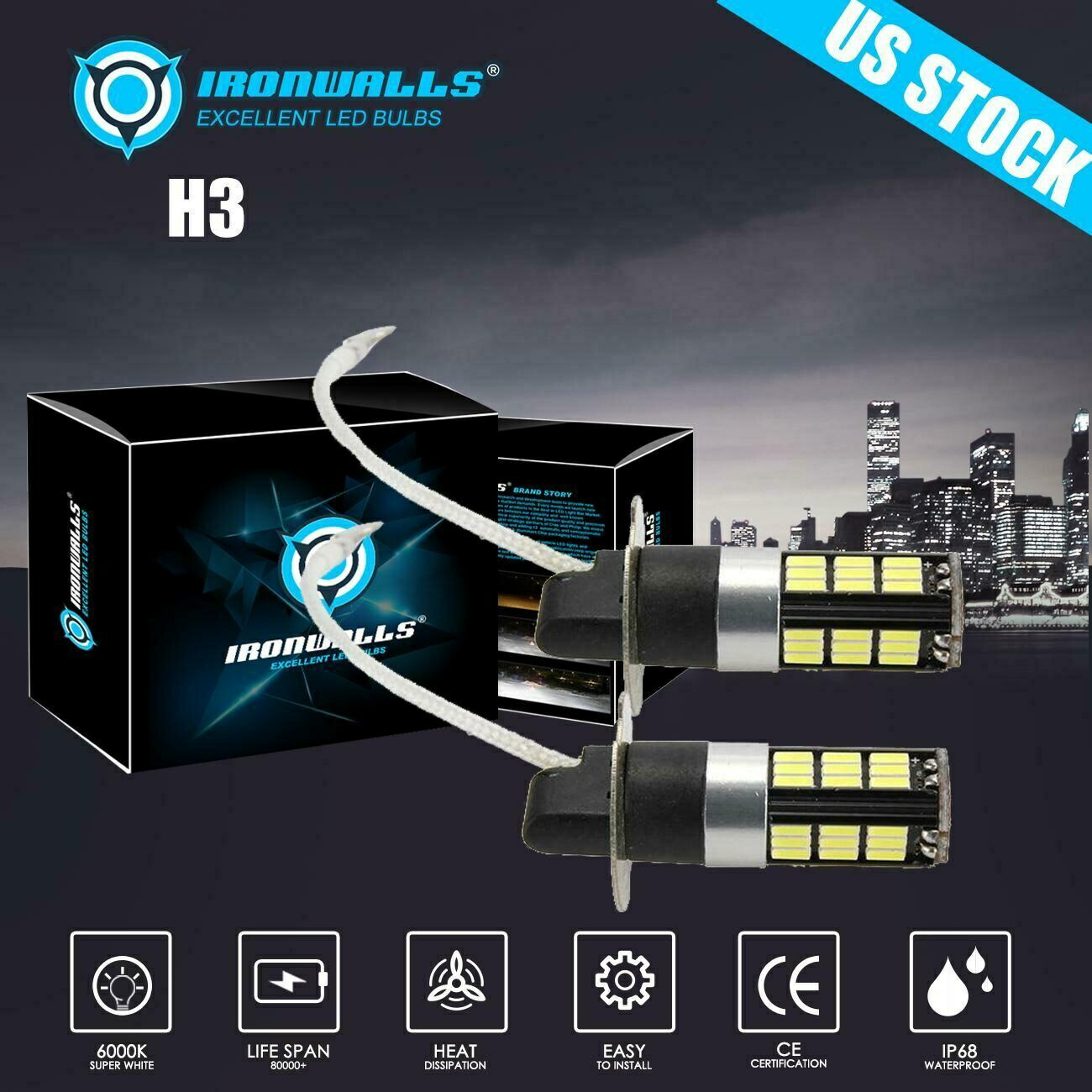 IRONWALLS H3 180Wハイパワー2835 20SMD LEDホワイト霧ドライビングDRL電球 IRONWALLS H3 180W High Power 2835 20SMD LED White Fog Driving DRL Light Bulbs 【並行輸入品】