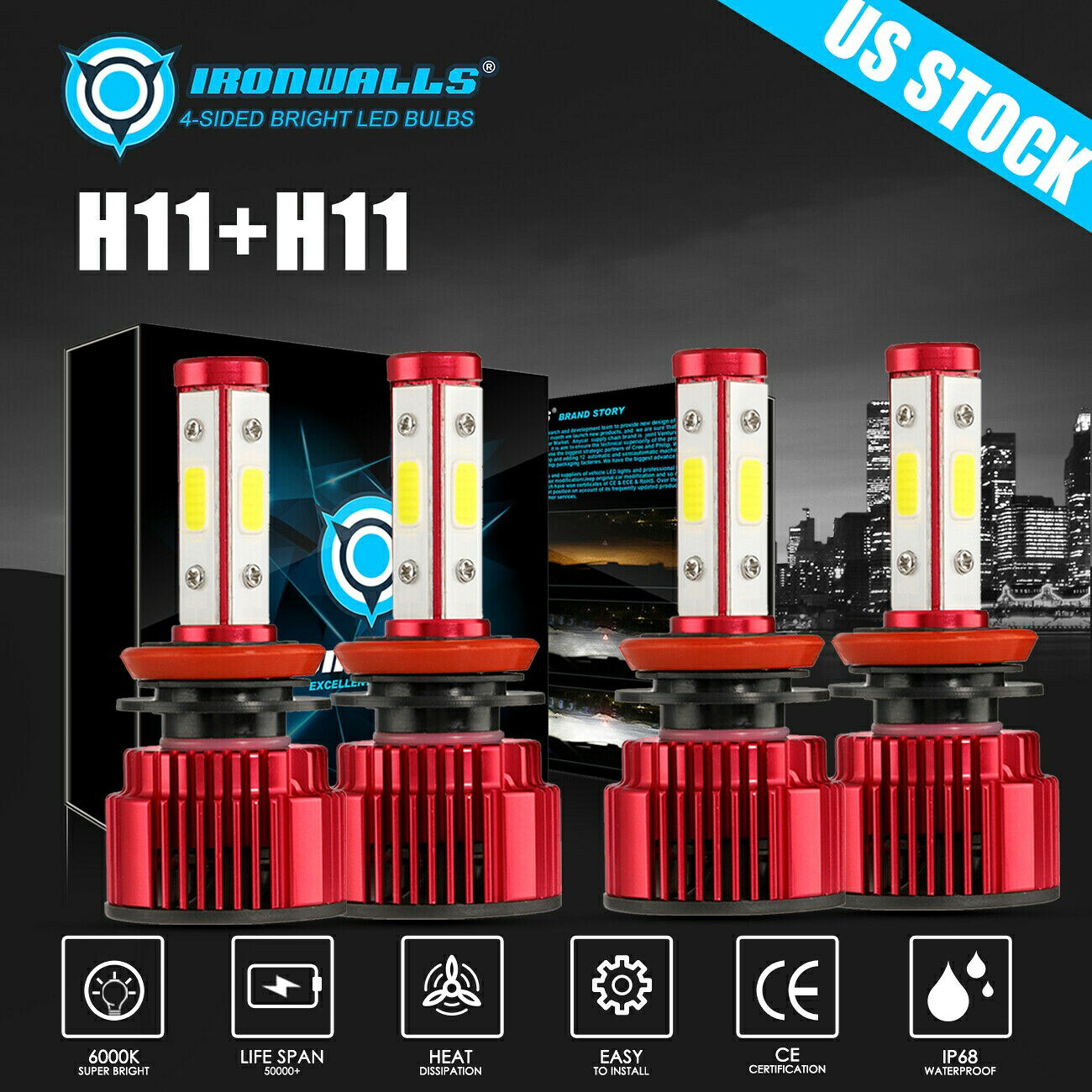シボレーインパラのための4面ホワイトH11 H9 LEDヘッドライト6月13日こんにちはロービーム電球 4 Sides White H11 H9 LED Headlights for Chevrolet Impala 06-13 Hi Low Beam Bulbs 【並行輸入品】