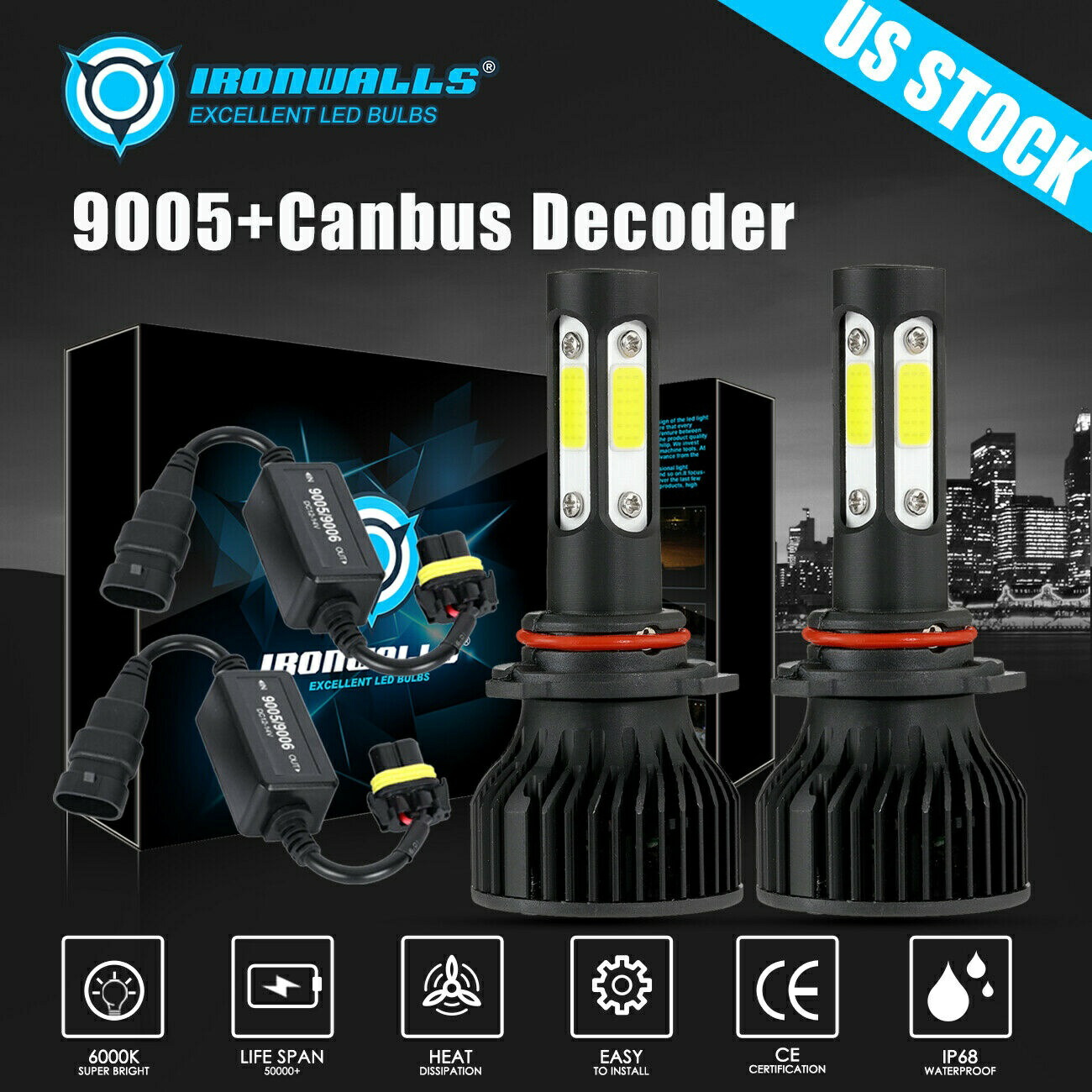 4 - サイド9005 HB3 LED CANバスヘッドライトキットハイビーム電球6000K 2400W 360000LM 4-Sides 9005 HB3 LED Canbus Headlight Kits High Beam Bulbs 6000K 2400W 360000LM 【並行輸入品】