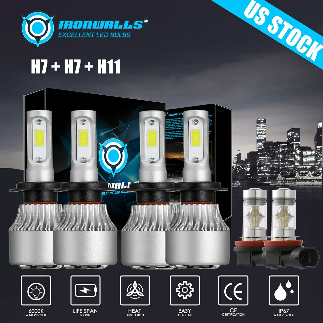 HYUNDAIソナタ11-14 LED 6Xの球根H7ヘッドライトのHi-Loの+ H11 H8フォグランプ6000Kの場合 For HYUNDAI Sonata 11-14 LED 6X Bulbs H7 Headlight Hi-Lo+ H11 H8 Fog Light 6000K 【並行輸入品】